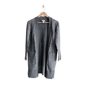 Roots Cabin Shawl Open Cardigan Side Slits Pockets Women's M Black White Heather